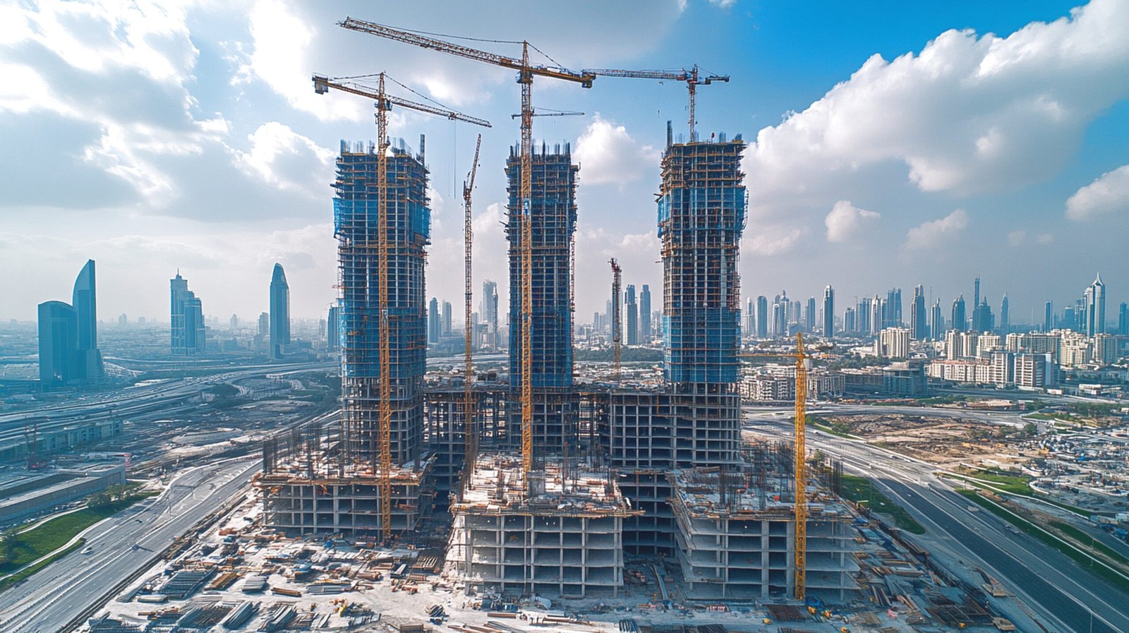 construction buildings process with cranes
